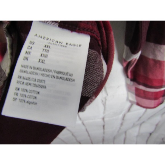 American Eagle Men's Burgundy Plaid Button Front XXL Shirt - Picture 5 of 5